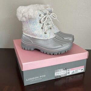 London Fog Silver Glitter Faux Fur Boots